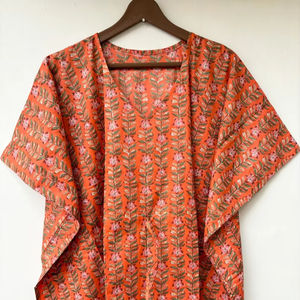 Nuevo Kaftán con Estampado Animal, Cuello en V, Cierre con Cordón, Corte Evase, de Algodón Suave Indio, con Encaje, Largo Completo, para Playa, para Mujer - Product Image 1