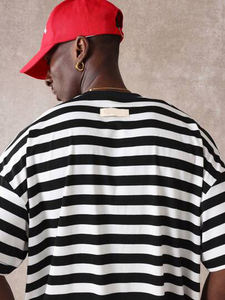 T-shirt en coton streetwear à rayures bicolores pour homme, coupe décontractée, manches courtes, jersey, couleur personnalisée, style oversize, mode décontractée, vente en gros - Product Image 6