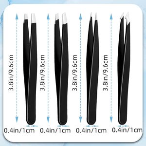Juego de Pinzas para Cejas Curvas de Acero Inoxidable sin Costuras, Estuche de PU, Puntas Inclinadas, Duraderas, de Precisión, Pinzas Clásicas - Product Image 1