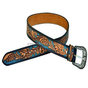 Personalized Genuine <b>Leather</b> Western Hand Tooled and Hand Painted Floral <b>Belt</b> with Removable Floral Buckle Set at Best Price - Product Image 2