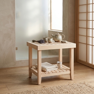 Tabouret Aqua en teck de qualité supérieure, parfaitement poncé, toucher lisse, design moderne, pour salle de bain, usage extérieur, gain de place - Product Image 4