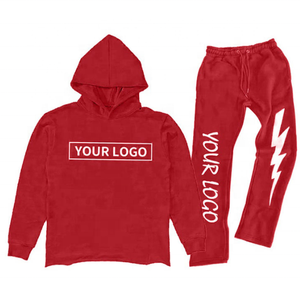 New Custom 3D Puff Print Sweatsuits Fleece Tracksuit Set Oversized Cotton Joggers Flared Sweatpants and Hoodie Set Men - Product Image 4