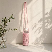 Mini sac porte-bouteille en coton tricoté sur mesure avec sangle réglable, porte-bouteille d'eau et sac de rangement pour boissons pour femmes