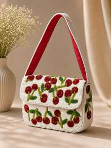 Bolso Bandolera Bordado con Cuentas de Cereza, Correa Roja y Base Blanca para Mujer, Accesorio de Moda, Diseño Bordado con Cuentas - Product Image 6