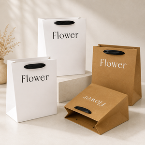 Sac cadeau en papier ivoire biodégradable Flower Studio EcoRev avec poignées en ruban, côtés à soufflets de luxe, pour fleurs, artisanat, réutilisable - Product Image 3