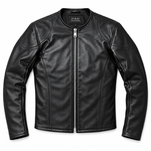 FURAT LEATHERS Blouson Moto Décontracté Homme en Cuir Noir Respirant Automne Col Montant Fermeture Éclair Manches à Rayures Blanches sur le Devant - Product Image 4