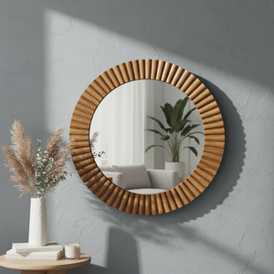 Espejo de Pared de Bambú de 19 Pulgadas, Espejo Redondo con Marco de Madera Natural para Baño, Dormitorio, Sala de Estar, Decoración Ecológica y Elegante para el Hogar - Product Image 2