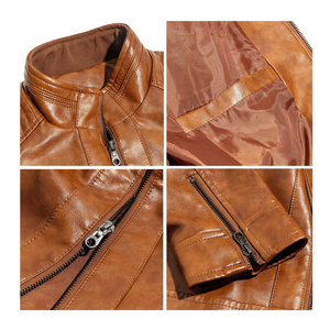 New Style Unique Design Men's Brown <b>Leather</b> <b>Jacket</b> Pakistan Manufacturer Good Quality Zipper Closure Men's <b>Jackets</b> - Product Image 4