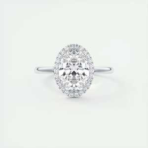 Anillo de compromiso con halo de diamantes cultivados en laboratorio de corte ovalado de 2.10 quilates con un halo oculto de estilo francés en oro blanco de 14k. - Product Image 3