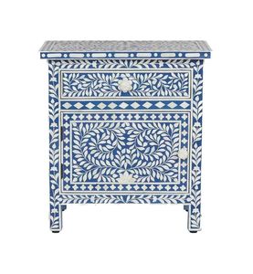 Table de rangement décorative de luxe pour chambre à coucher, meuble artisanal bohème avec tiroir latéral en os incrusté et motif complexe - Product Image 4