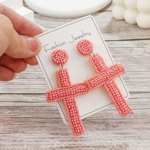 ต่างหูจี้รูปกางเขนสไตล์โบฮีเมียน น้ำหนักเบา ทำมือสำหรับผู้หญิง ประดับลูกปัดเรียบง่าย คลาสสิก แฟชั่นทันสมัย จาก MULTI CRAFT - Product Image 6