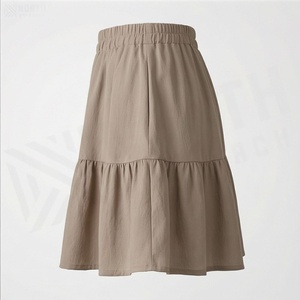 Women <b>Elastic</b> Waist A-Line Mini <b>Skirt</b> Solid Color Ruffles Casual Style Woven Fabric All Seasons Wear - Product Image 3