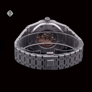Luxury Men's Quartz Stainless Steel Band Watch Blue Dial Moissanite Diamond Bezel Iced Out Glass <b>Window</b> Stop 41mm Fashion Watch - Product Image 3