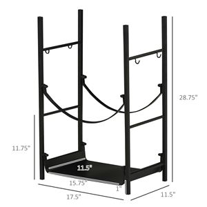 Porta Legna a 2 Livelli Nero con Ganci per Pala, Scopa, Paletta e Pinze per Caminetti Interni ed Esterni 18" Cappotti per Donna - Product Image 3
