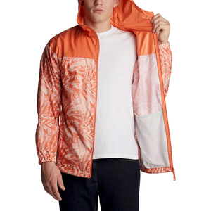 Wholesale <b>Men's</b> Orange Tropical Print Hooded Soft Shell <b>Jacket</b> Zip Front Water Resistant Summer Outdoor Wear - Product Image 3