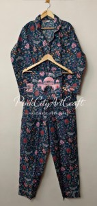 Handcrafted Indian Cotton <b>Summer</b> Eco-Friendly PJ Set Floral Block Print Nightwear Breathable Long Sleeve Shirt <b>Pyjama</b> Ensemble - Product Image 5