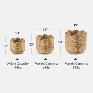 Handwoven Water Hyacinth Scalloped Edge Storage Baskets Set Natural Woven Organizer <b>Bins</b> For <b>Bedroom</b> Living Room Home Decor - Product Image 2