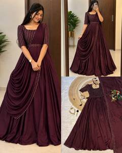 Conjunto de Lehenga Choli de Seda Vichitra Premium para Mujer, Largo hasta el Suelo, con Lentejuelas y Cuentas |   Cinturón Bordado Dupatta de Secado Rápido - Product Image 5