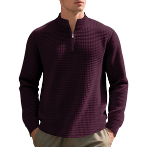 Suéter de Punto para Hombre, Color Azul Marino, 100% Lana, con Cierre de Cremallera 1/4, Manga Larga, Color Sólido, para Otoño - Product Image 5