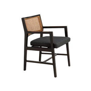 Modern Rattan <b>Dining</b> <b>Chair</b> Solid Wood Arm <b>Chair</b> Upholstered Seat Restaurant Cafe Furniture - Product Image 4