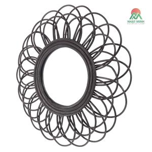 Vintage Rattan Wall <b>Mirror</b> for Decor Black Composite Material <b>Compact</b> Size 1pc - Product Image 1