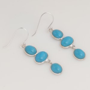 Natural Turquoise <b>Dangle</b> <b>Earrings</b> 925 Sterling <b>Silver</b> Handmade Blue Gemstone Drop <b>Earrings</b> Boho Jewelry For Women - Product Image 2