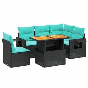 Ensemble de canapés de patio en polyrotin noir, 6 pièces, avec coussins, meubles d'extérieur - Product Image 2