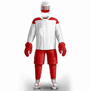 Conjunto de Jersey de Hockey sobre Hielo Personalizado para Hombre, Rojo y Blanco, Sublimado, Cuello en V Corto, Transpirable, de Secado Rápido, Uniformes de Poliéster para Deportes de Invierno - Product Image 2