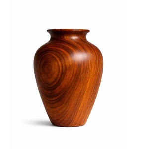 Vase à fleurs en bois artisanal avec base noire, vase décoratif en bois pour centre de table de salon, étagère de bureau à domicile - Product Image 4