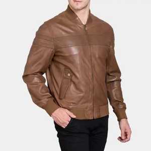 Chaqueta Bomber Calefactable de Cuero Genuino Marrón para Hombre, Cuello Mao, Cierre de Cremallera, Ropa Casual de Invierno, Manga Regular, Color Sólido - Product Image 4