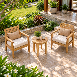 Table d'appoint ronde à lattes en teck massif de qualité supérieure, moderne, pour usage extérieur (jardin, patio), vente en gros pour hôtels, complexes hôteliers et projets. - Product Image 5