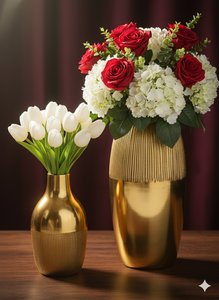 Luxury Ribbed Gold Metal <b>Flower</b> Vase Elegant Handcrafted Modern Home Decor Table Centerpiece <b>Single</b> Unit Only - Product Image 2