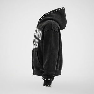 Glory เสื้อฮู้ดโอเวอร์ไซส์แบบสั่งทำ, เสื้อฮู้ดโอเวอร์ไซส์พร้อมกรดซักแบบซิปพร้อมพิมพ์ลายหน้าจอและเสื้อฮู้ดพลอยเทียมสำหรับทุกเพศ - Product Image 6