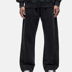Pantalones Deportivos Anchos Negros para Hombre, Cintura Elástica, Estilo Casual, con Bolsillos Laterales, Tejido de Peso Medio, Estilo Otoñal - Product Image 1