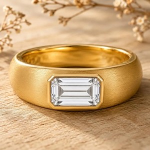 Magnifique bague signet unisexe en or massif 10K 14K 18K, certifiée IGI, couleur DEF, clarté VS-VVS, sertie clos, pour mariage et fiançailles - Product Image 1