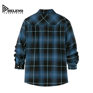 Unisex Vintage Blue Plaid Flannel Shirt, Long Sleeve Casual Streetwear Button-Up <b>Top</b>, Premium Men's <b>Checkered</b> Shirt - Product Image 2