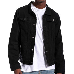 Custom Made <b>Men's</b> <b>Long</b> Winter Plain Denim <b>Jacket</b> 100% Cotton Black Color Stretchable with Comfortable Fit - Product Image 1