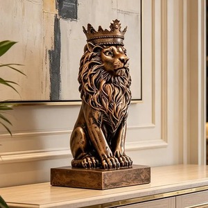 Estatua de León de Latón Dorado, Escultura de Animal de Pie para Decoración del Hogar, Pieza Decorativa Hecha a Mano, Escultura de León de Latón Dorado Antiguo - Product Image 5