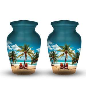 Urnas Tropicales para Cenizas Humanas con Diseño de Palmera Costera, Urna de Aluminio para Adultos con Diseño de Palmera y Océano - Product Image 2