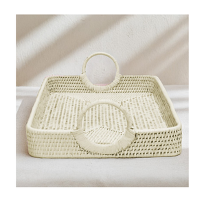 Rectangular Rattan Serving Storage <b>Tray</b> With Handle For Tea Coffee Snack Breakfast Wicker Organizer <b>Tray</b> For Coffee Dining <b>Table</b> - Product Image 5