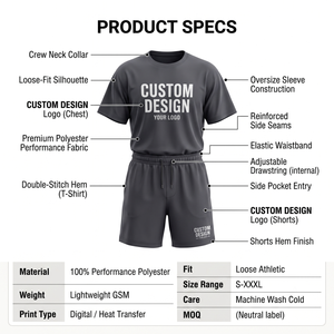 Conjunto de Camiseta y Pantalones Cortos Deportivos Personalizados para Hombre, de Secado Rápido, Poliéster y Elastano, Corte Holgado, Cuello Redondo, Impresión Serigráfica, para Verano - Product Image 5