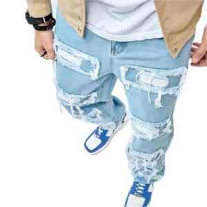 Pantalon en jean décontracté coupe droite déchiré multi-poches taille mi-haute style urbain personnalisé pour homme – Grande Vente - Product Image 3