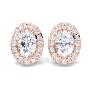 IGI Certified Lab Grown Diamond Oval Halo Stud <b>Earrings</b> 9KT <b>Gold</b> Oval Cut Halo Diamond Studs - Product Image 1