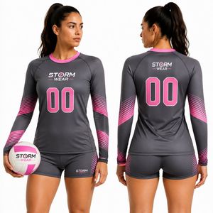 ชุดเสื้อและกางเกงวอลเลย์บอลหญิงแบบสั่งทำพิเศษสำหรับทีมมืออาชีพ  แบบซับลิเมชั่น คอทรงโอ แขนยาว - Product Image 4