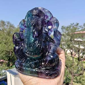 Idole de Ganesha en fluorite naturelle artisanale, statue en cristal sculptée à la main, vert et violet, divination, décoration de la maison - Product Image 3