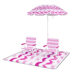 Set da Spiaggia 4 Pezzi con Ombrellone Parasole da 1,88 m, 2 Sedie Pieghevoli e Telo Impermeabile 203x203 cm, Set da Giardino Rosa - Product Image 1