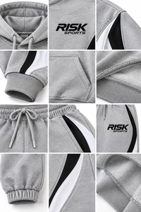 Ensemble de survêtement sportif pour homme en laine/cachemire gris respirant, style streetwear, avec logo personnalisé sur le devant et fermeture à cordon de serrage - Product Image 6
