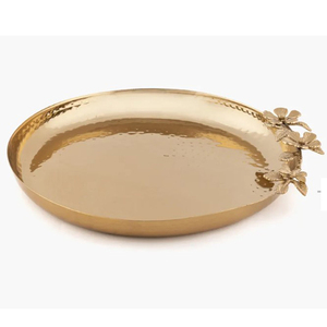 Attractive Design Quality Handmade Platter Classic Stylish Wholesale Fancy <b>Tray</b> <b>Gold</b> Finished Hammered Metal Food <b>Serving</b> <b>Tray</b> - Product Image 1