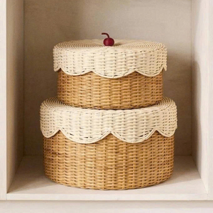 Ensemble de paniers de rangement pour enfants en rotin naturel avec couvercle tressé festonné, organisateur fait main, panier à gâteaux en rotin pour la décoration de la maison - Product Image 6