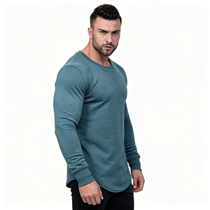 T-shirt à manches longues pour homme, col rond, couleur unie, respirant, tricoté, décontracté, bleu clair, coupe classique - Product Image 4